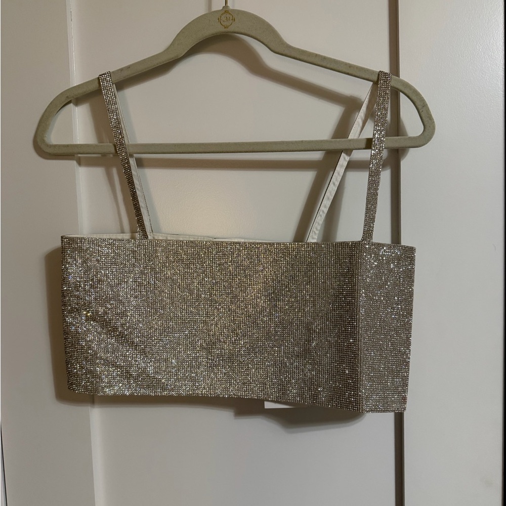 12th Tribe Silver Glitter Strap Crop Top